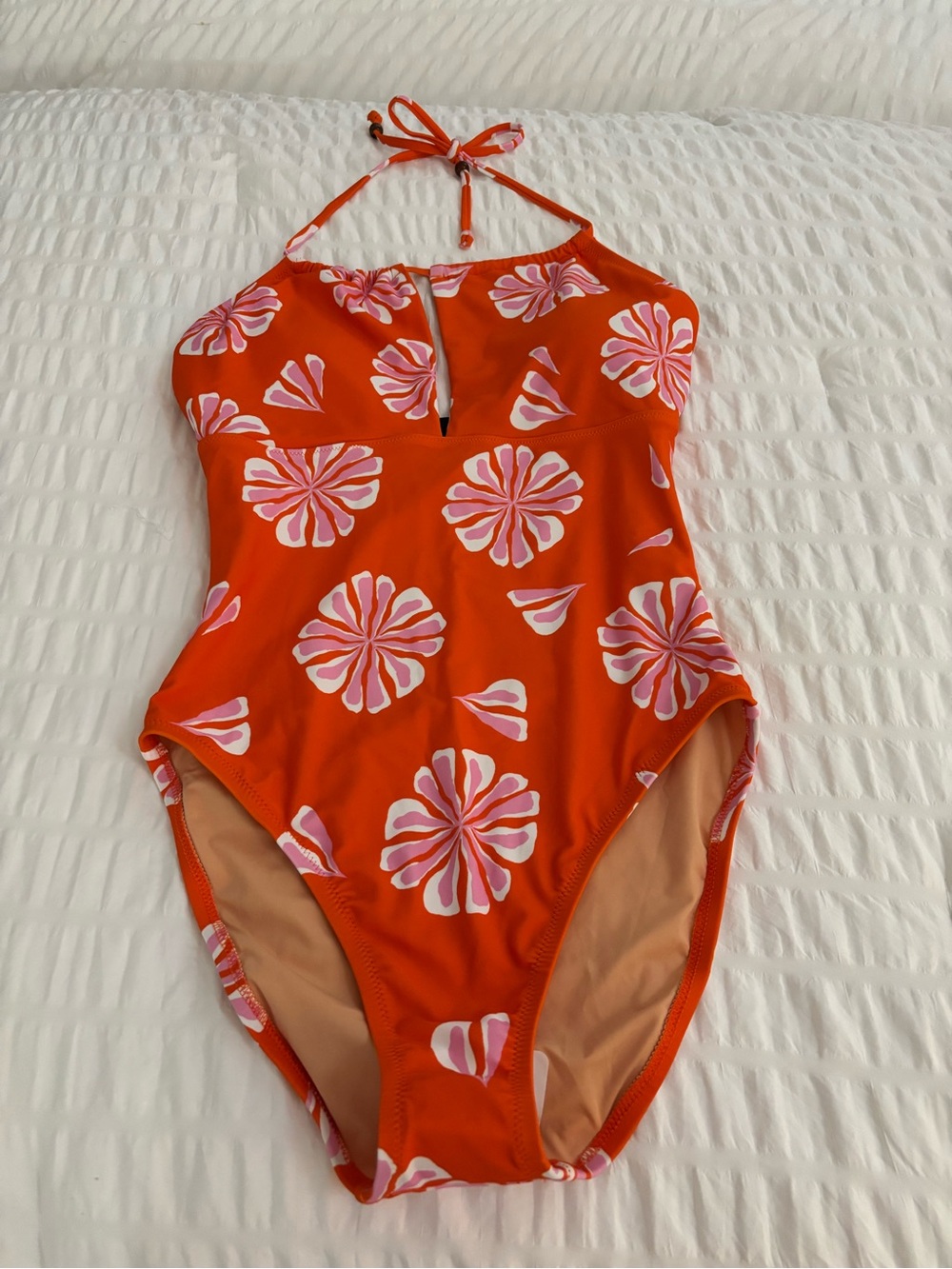 JCrew Orange Floral Halter One-Piece Swimsuit